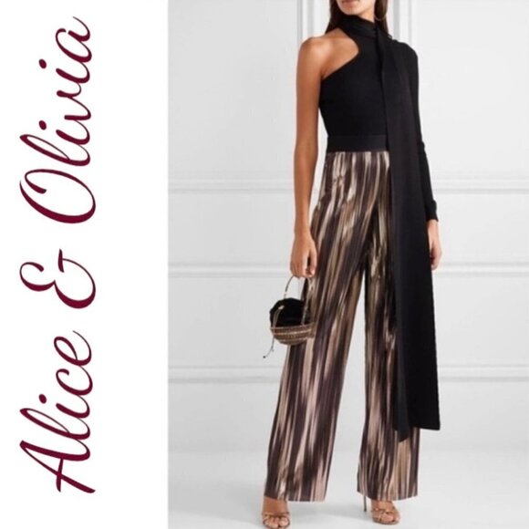 NWT ALICE & OLIVIA Elba Metallic Striped Wide Leg Festive Pants, Size XSmall - Picture 1 of 11